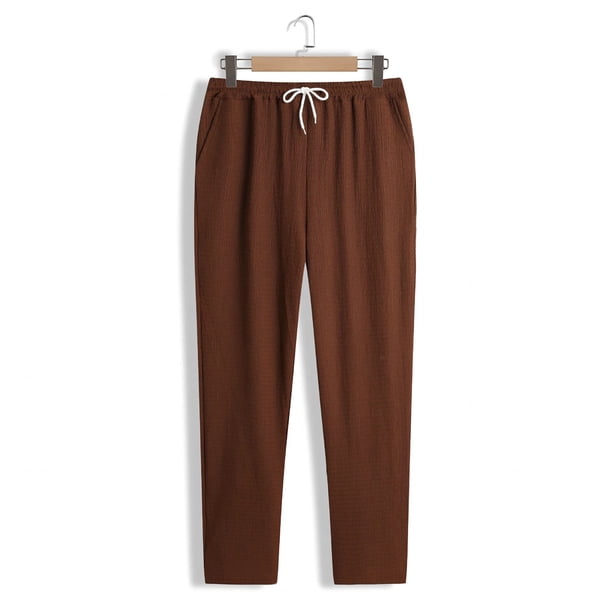 Pantalones largos para hombre, color liso, informales, a la moda, con cintura elástica, holgados, de pierna ancha, rectos, de poliéster