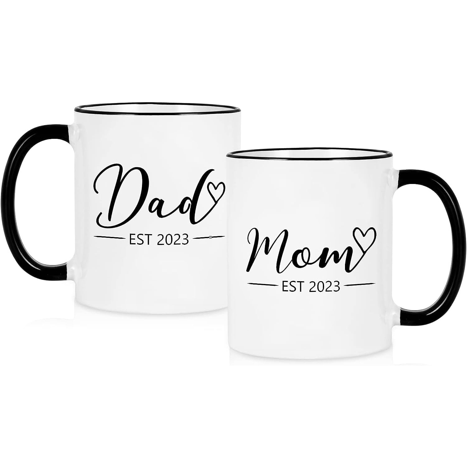 Modwnfy Mom and Dad Mugs, Mom Dad Est 2023 White Ceramic Cup Mugs Set