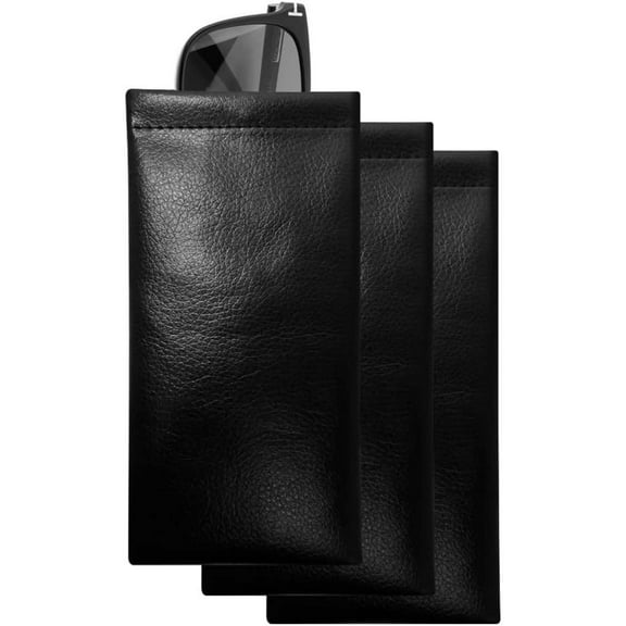 3 Pack Leather Soft Sunglasses Case Squeeze Top Portable Eyeglasses Pouch Glasses Bag for Women Men