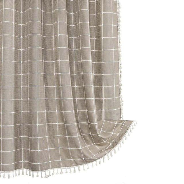 EGNMCR Décoration de Chambre, Rideau de Douche Bohème Style Ferme, Ensemble de Rideau de Douche en Lin Rustique à Rayures Robustes avec Pompon, Hydrofuge, Rideaux de Douche en Tissu Style Bohème Vintage Campagnard