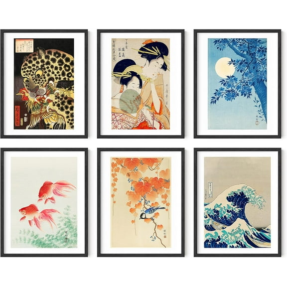 HAUS AND HUES Asian Art Prints Japanese Art Wall Decor - Set of 6 Japanese Wall Art Japanese Posters & Japanese Paintings | Hokusai Paintings, Waves Poster, Japanese Pictures for Wall UNFRAMED 11x14