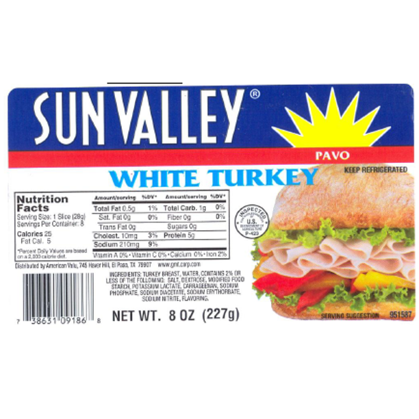 Sun Valley Sliced White Turkey, 8 oz