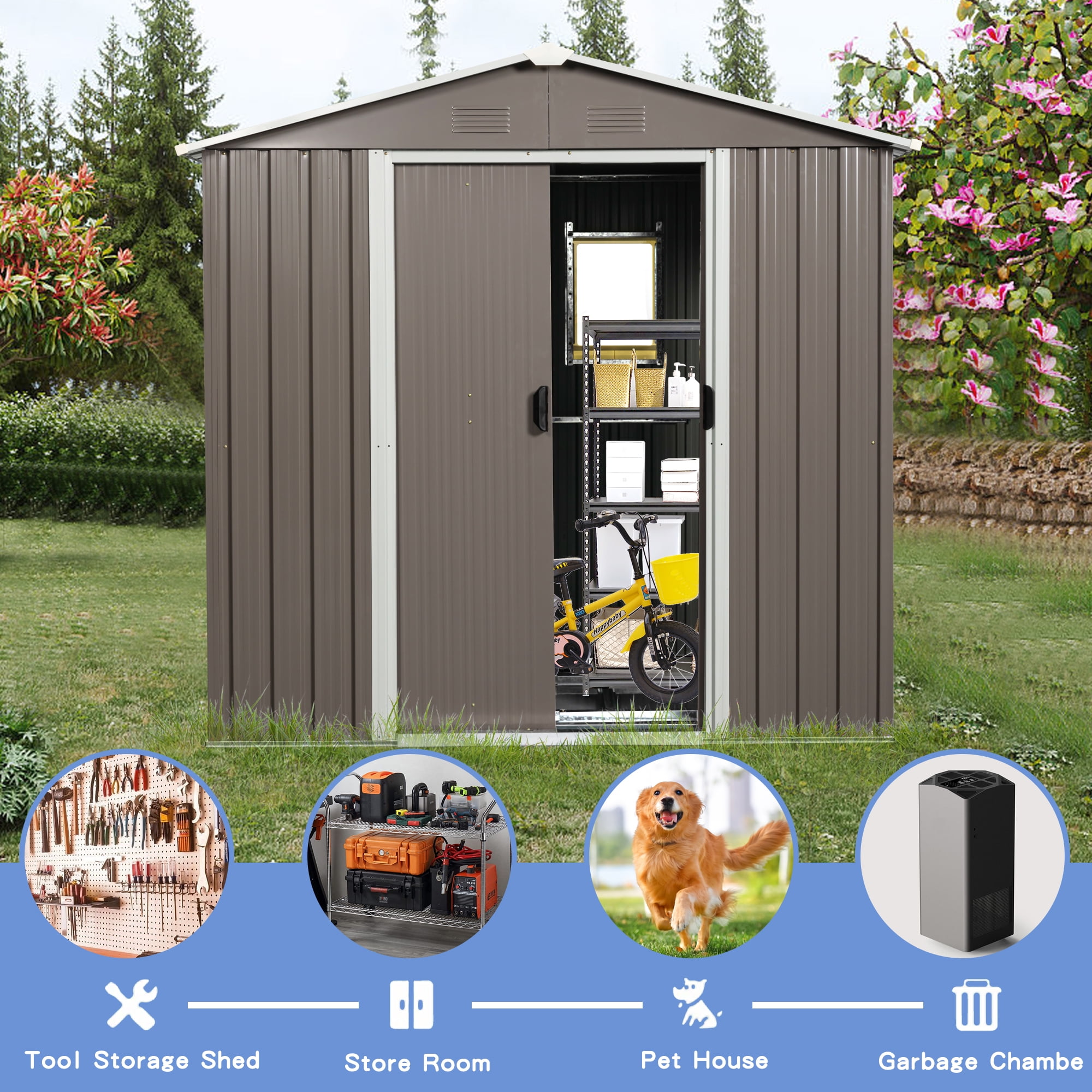 Aimee Lii 88"x46" Outdoor Storage Shed, Utility Tool Shed Storage House, Sheds Outdoor Storage for Backyard Garden Patio Lawn, Gray Aimee Lii 88"x46" Outdoor Storage Shed, Utility Tool Shed Storage House, Sheds Outdoor Storage for Backyard Garden Patio Lawn, Gray
