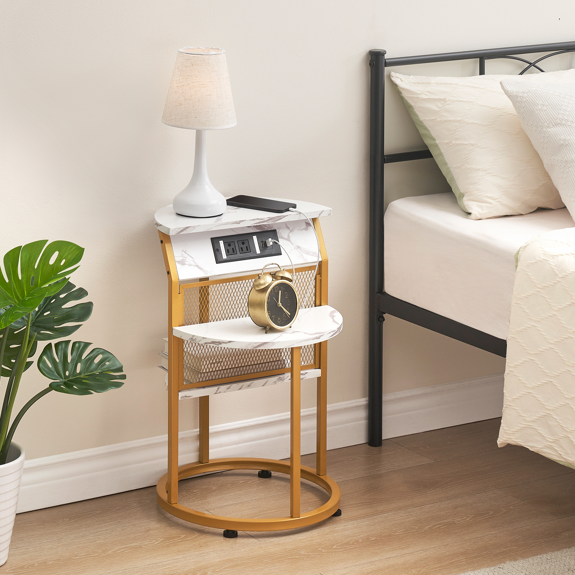 Side Table with Charging Station, End Tables with USB Ports and Outlets