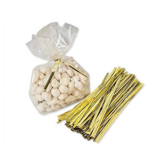 Pack Of 1000, 6" Solid Metallic Gold Twist Ties 3/16" Wide - 27 Gauge Single Wire