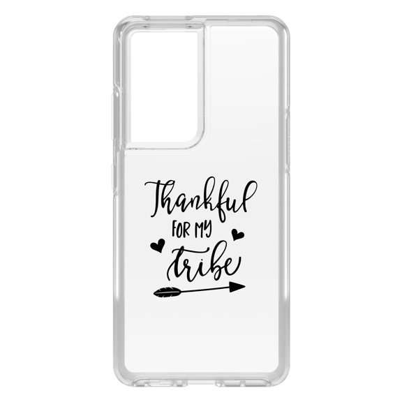 DistinctInk Clear Hybrid Case for Samsung Galaxy S21 Ultra (6.8" Screen) - Thankful for My Tribe - Wireless Charging Compatible