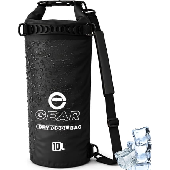 Insulated Floating Dry Bag Cooler 10 Liter Black Roll Top Leak Proof Waterproof Collapsible with Padded Shoulder Strap