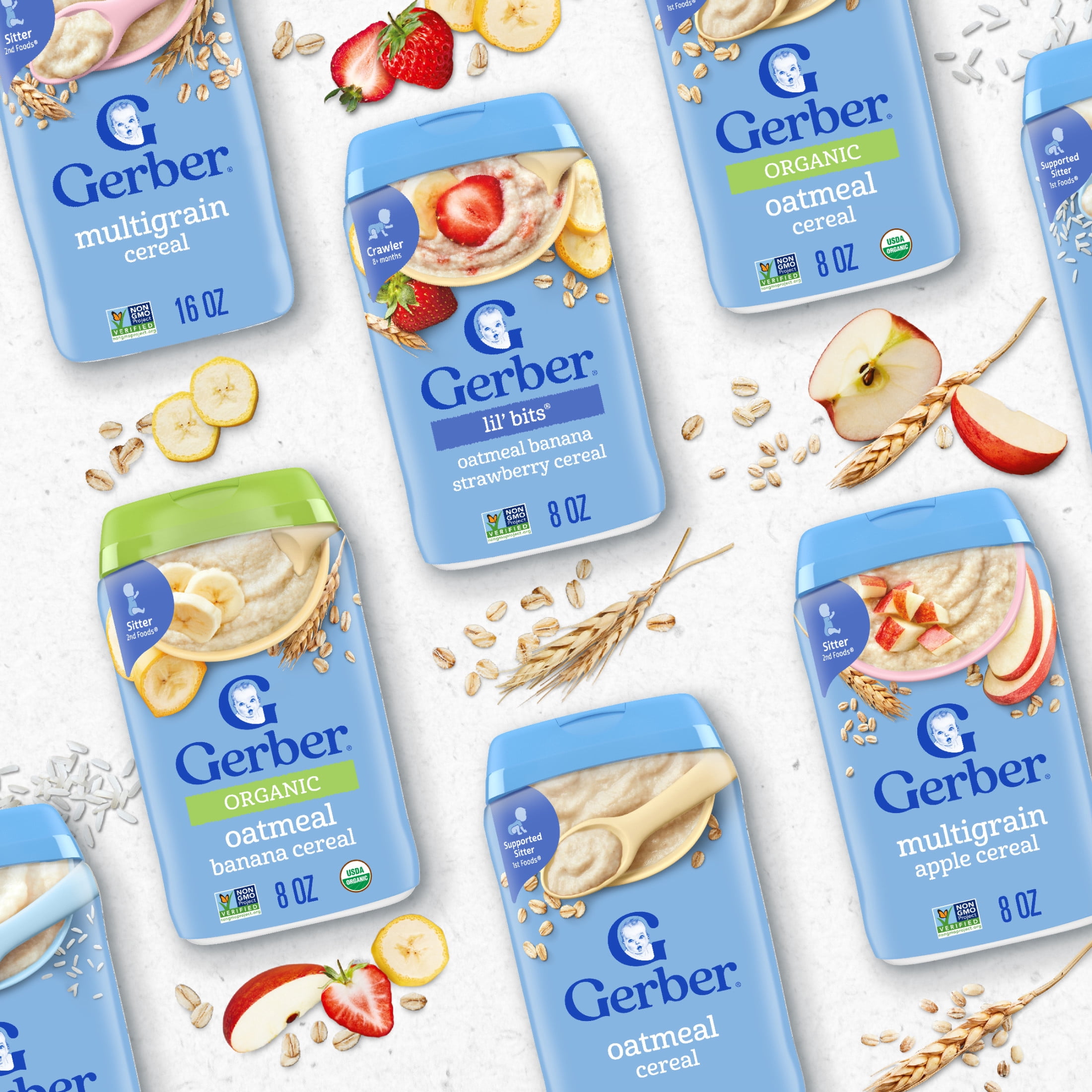 (2 pack) Gerber Stage 2 Baby Food, Multigrain Apple Cereal, Whole Grains, Baby Cereal 8 oz