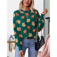 thumbnail image 4 of Suéter de Punto Suave y Cómodo de Larga con Cuello Redondo, Estilo Jacquard Informal y Moderno para Mujer con Estampado de Hojas Otoñales. Verde Oscuro L, 4 of 10