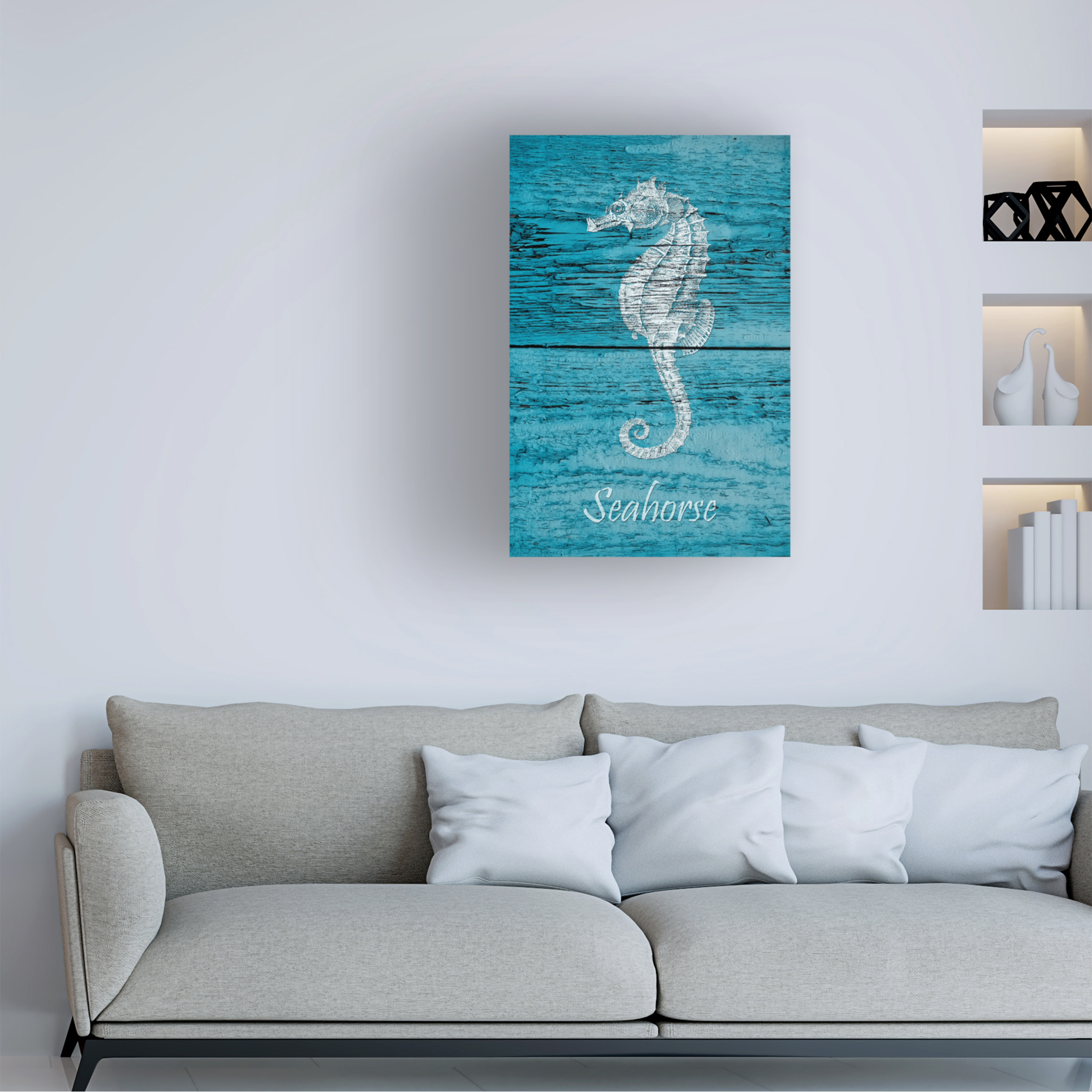 Cora Niele 'Seahorse on Blue Wood 1' Canvas Art