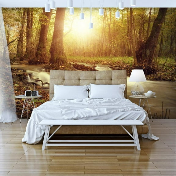 Tiptophomedecor Peel and Stick Forest Wallpaper Wall Mural - Sunny Current - Removable Wall Decals