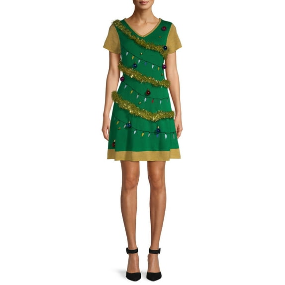 No Boundaries Juniors' Ugly Christmas Sweater Dress