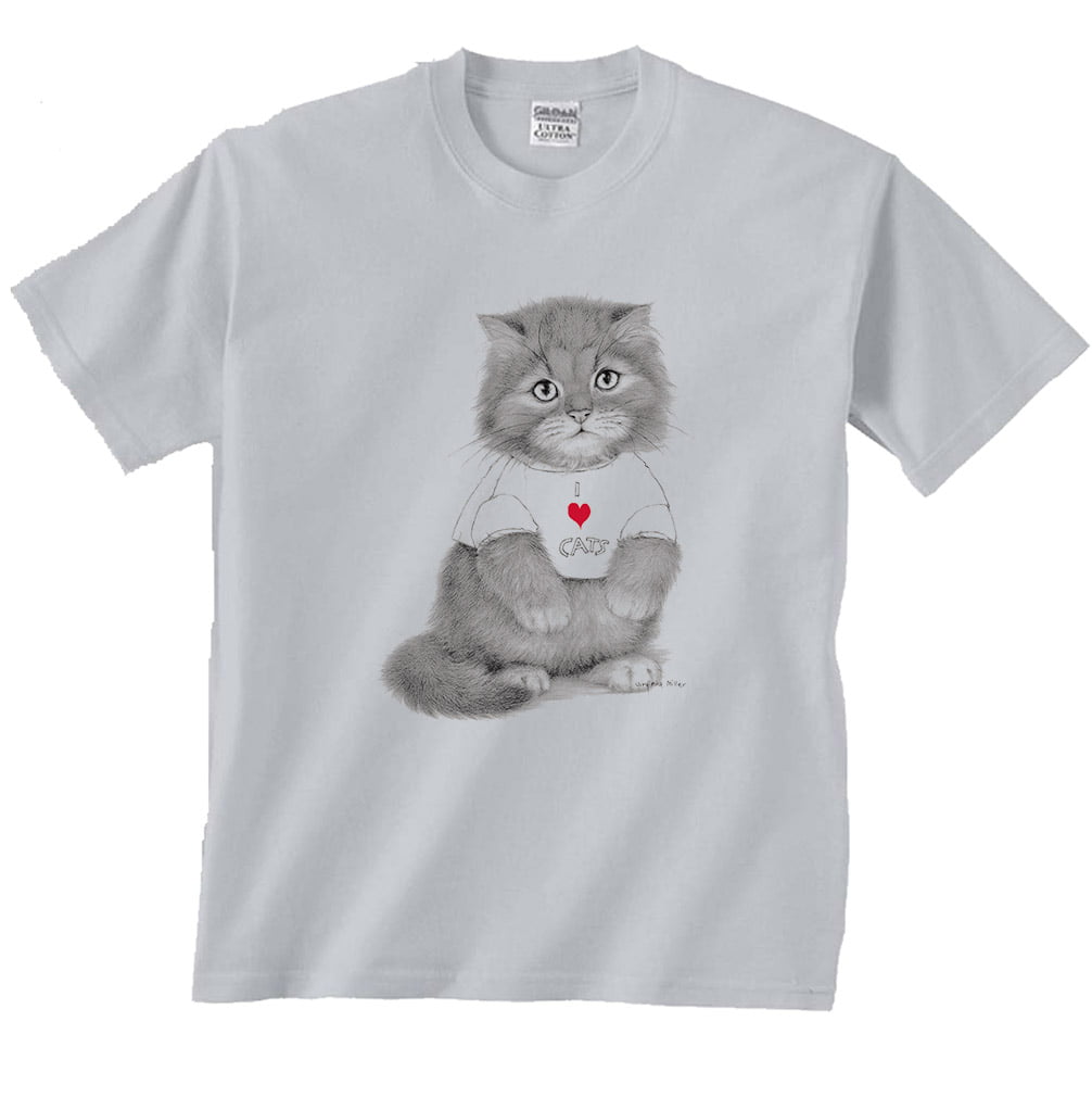 I Love Cats T-Shirt kitty cat wearing - Walmart.com ...