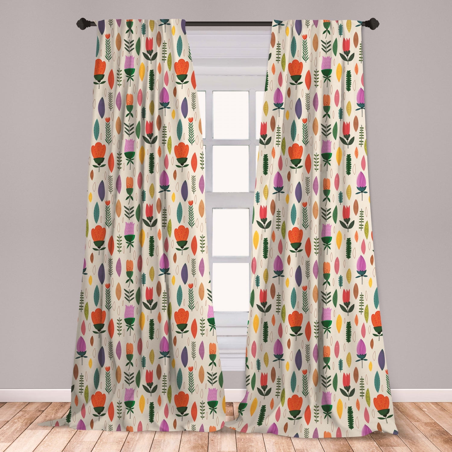 Spring Curtains 2 Panels Set, Seasonal Fun Pattern in Pastel Shades