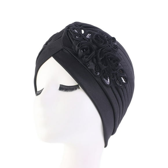CSChome Beanie Hat Women Hat Good Stretch Wind-proof Tear-resistant Shrink Brimless Warm Sequin Trim Flower All Match Turban Hat Fashion