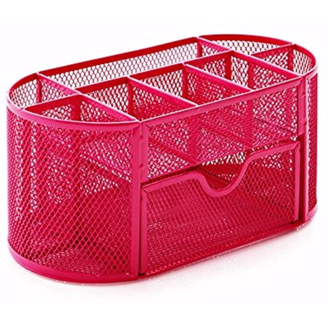 Space Saving Desk Tidy Multi Functional Metal Wire Mesh 9 Compartment Office/School Supply Desktop Organizer Caddy W/Large Drawer