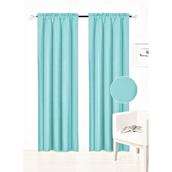 2 panels teal solid color blackout thermal rod pocket foam lined window curtain drape R64 84 inch length