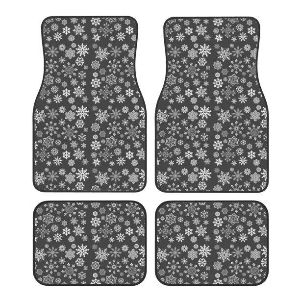 Balery simple white Snowflake Juego de 4 Alfombrillas para Auto, Revestimientos de Caucho Resistente, Diseño Antideslizante
