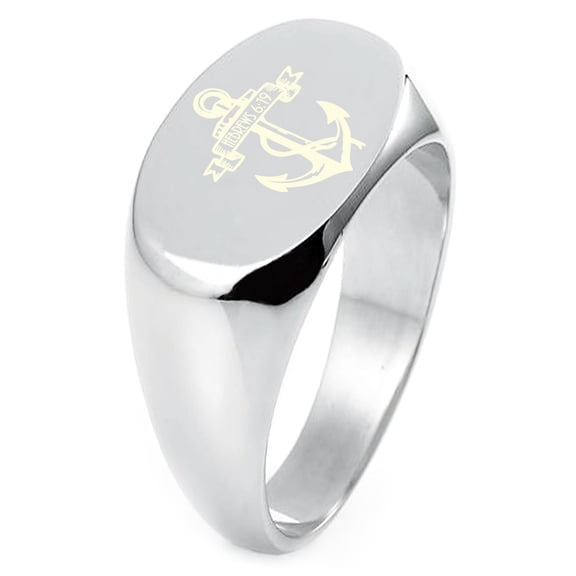 Sterling Silver Anchor of the Soul Hebrews 6:19 Engraved Oval Flat Top Polished Ring