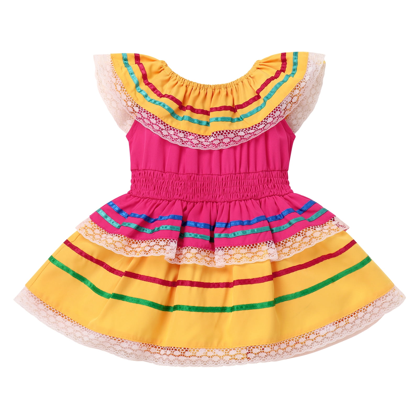 IBTOM CASTLE Baby Girls Mexican Fiesta 1st Birthday Outfit Romper Dress with Flower Headband Summer Cake Smash Photo Shoot 3-6 Months Yellow