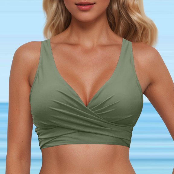 Women's Push Up Bikini Top Lace Up Swimwear Tops Underwire Full Coverage Bikini Top Push Up Swim Crop Top Tie Back Tops Bathing Suit Tops L