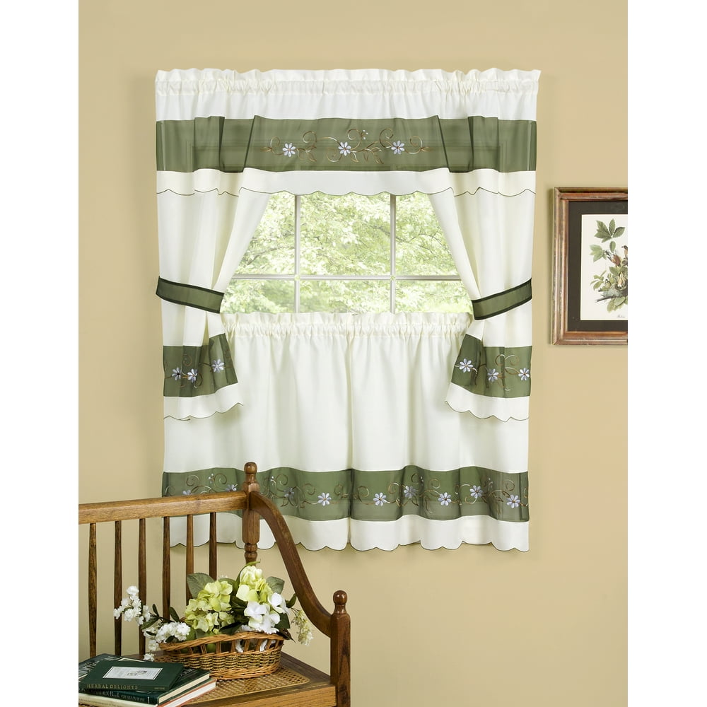 PowerSellerUSA 5Piece Embellished Kitchen Curtain Cottage Set with