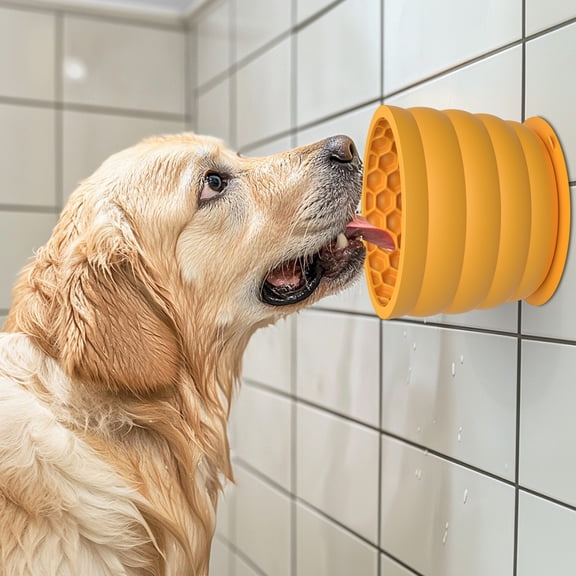 Silicone Slow Feeder Dog Bowl with Suction Cup, Honeycomb Lick Mat for Cats & Dogs, Anti-Choking Slow Eating Pet Bowl, Yellow
