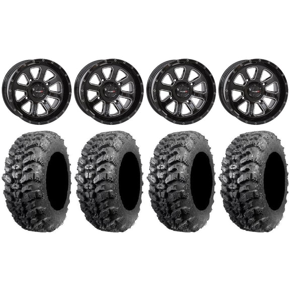 System 3 ST-4 Black 14" Wheels 28" Sniper 920 Tires Honda Foreman Rancher SRA
