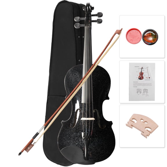 Black 4/4 Full Size Acoustic Violin Pack, Basswood Violin with Case Bow Rosin, Premium Violin Set for Adult Learners Enthusiasts