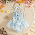 thumbnail image 5 of RMGVDSD Baby Girl Clothes Girls Sleeveless Romper Plaid Dress Floral Bowknot Ribbed Bodysuit Onesie Headband Set Summer Outfit 18-24 Months, 5 of 8