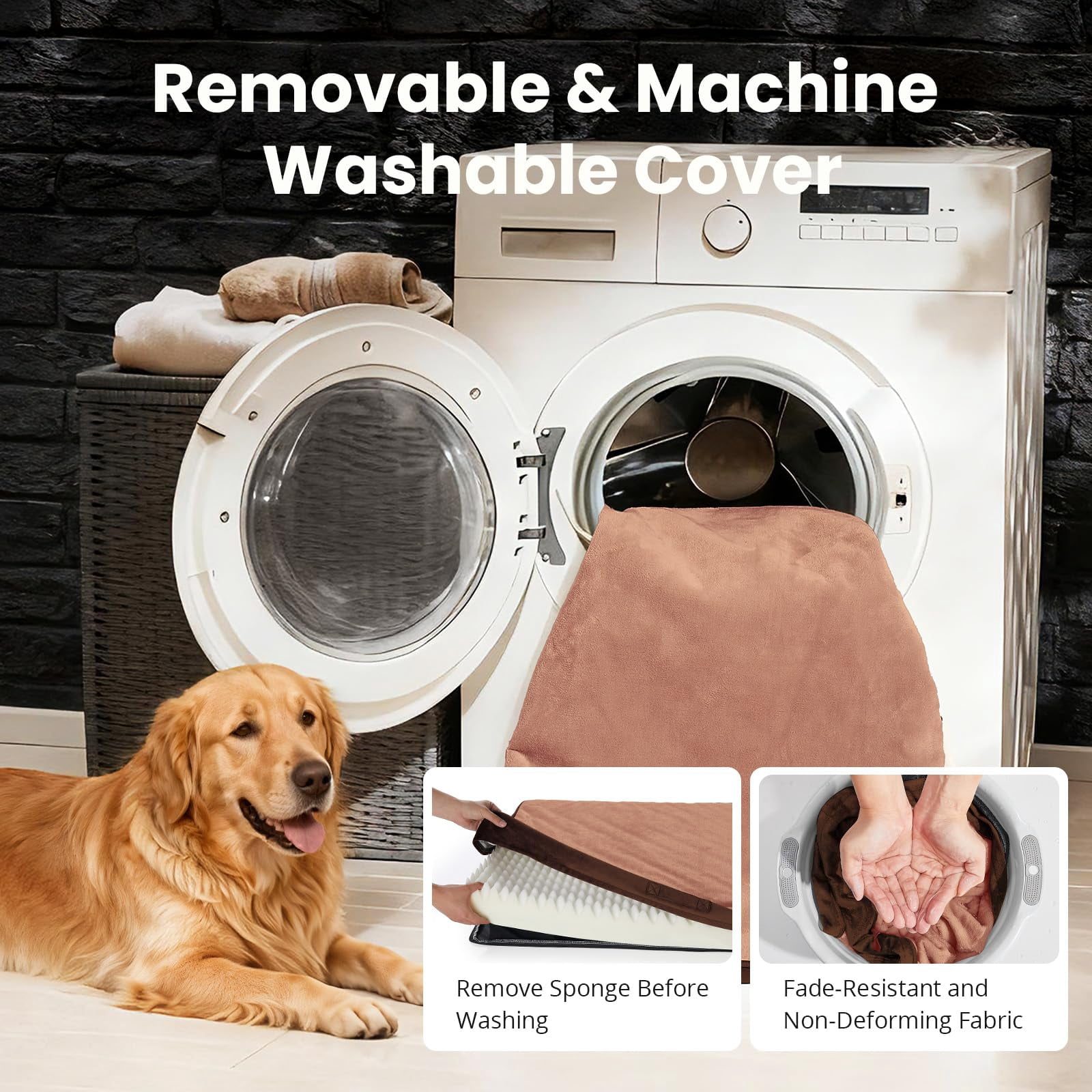 Waterproof Dog Bed For Large Dogs  Machine-washable Removable Cover In Easy-clean Fabric High Density Foam & Easy-carry Handle Suitable Crate 41 Inch (brown)