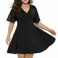 thumbnail image 4 of dmqupv plus Party Dresses for Women V-Neck Casual Lace Short Size Women Swing Women Dresses with Leather Detail Black 4X-Large, 4 of 5