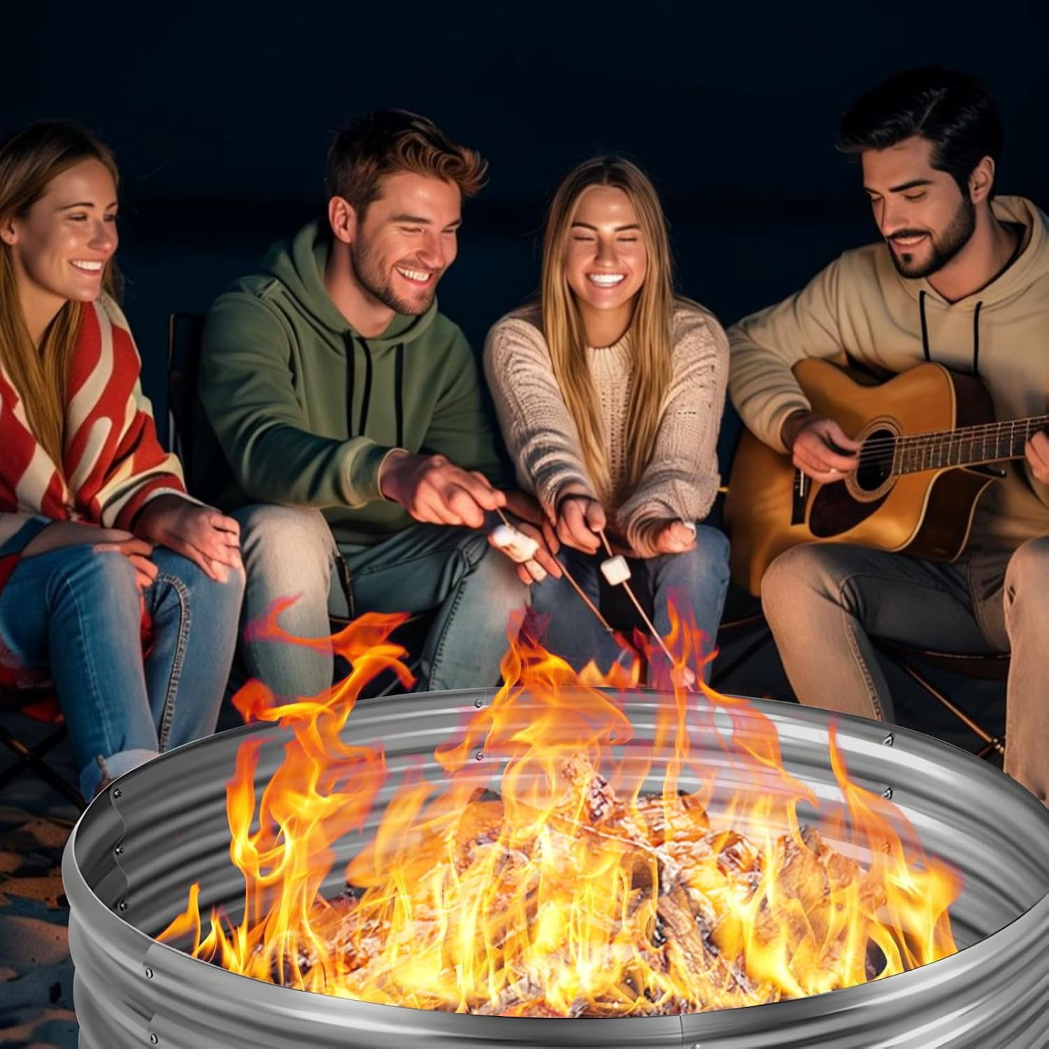 MetalM - 60 Inch Large Galvanized Steel Metal Fire Pit Ring - 5FT Heavy Duty Fire Rings for Outside Wood Burning - 12" Tall Portable Bonfire Firepit for Backyard, Patio, Camping