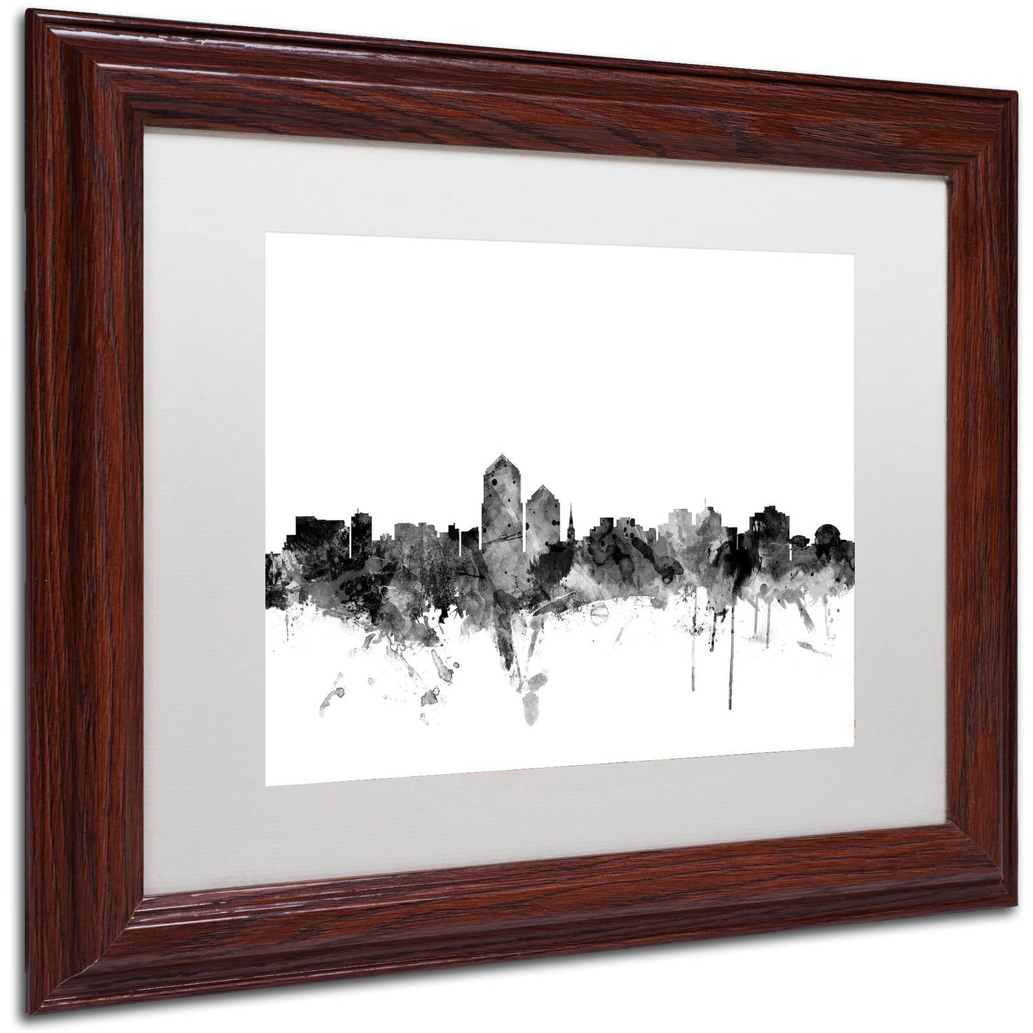 Trademark Fine Art "Albuquerque NM Skyline B&W" Canvas Art by Michael Tompsett, White Matte, Wood Frame