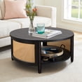 thumbnail image 3 of Cane Rattan Coffee Table,2-Tier Wood Coffee Table with Boho Woven Rattan Storage Shelf,Black, 3 of 7