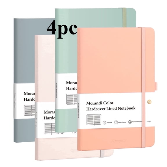 Hardcover Lined Journal Notebooks, 176 Pages, 8.5 x 5.3 in, 4‑Pack, Pastel Color Writing Notepads for Office School Home