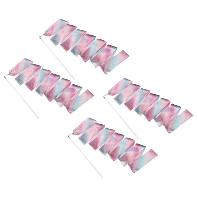 Uxcell 4 Pcs Dance Ribbons, 78.7 Inch Sparkly Gymnastics Ribbon Streamers with White Wand for Gymnastics Artistic, Pink