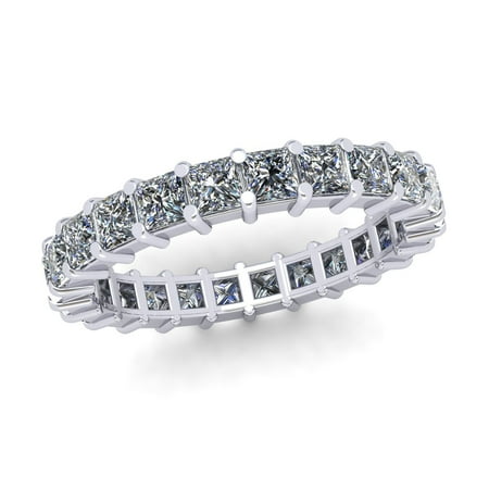 - Natural 2.70Ct Princess Cut Diamond Shared Prong Women's Anniversary Wedding Eternity Band Ring Solid 18k White Gold F VS2