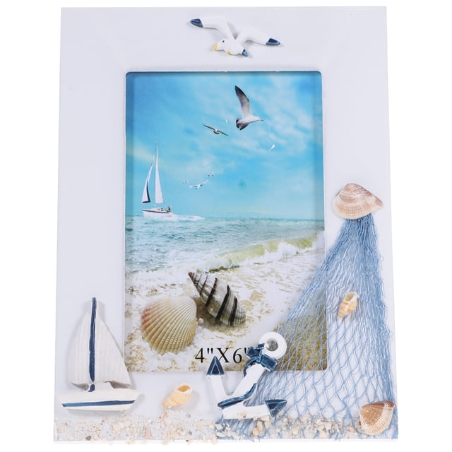 KAKOWELY Mediterranean Photo Frame 1pc Mediterranean Style Photo Frame Table Decoration Set Wooden Photo Frame7.87"X5.91"X0.59"