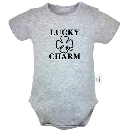 

Lucky Charm Novelty Rompers For Babies Newborn Baby Unisex Bodysuits Infant Jumpsuits Toddler 0-24 Months Kids One-Piece Oufits (Gray 6-12 Months)