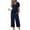 Navy Blue, variant on Ekouaer Women's Pajama Sets Short Sleeve Sleepwear Button Up 2 Piece Pj Loungewear Top and Capri Pants Black