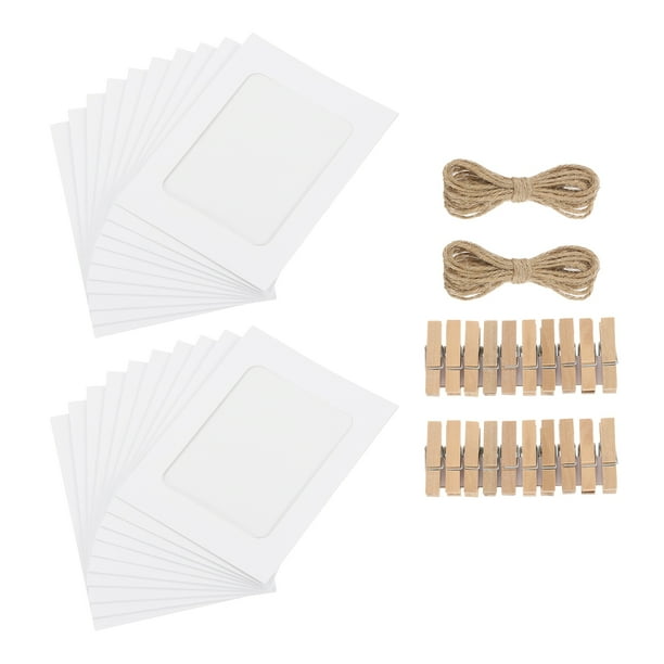Uxcell 20pcs Kit de Marcos de Fotos de Papel, Pancarta de Exhibición de Fotos Kraft de 4 x 6" con Clips y Cuerda para Decoración de Pared de Fiesta de Cumpleaños de Boda, Blanco