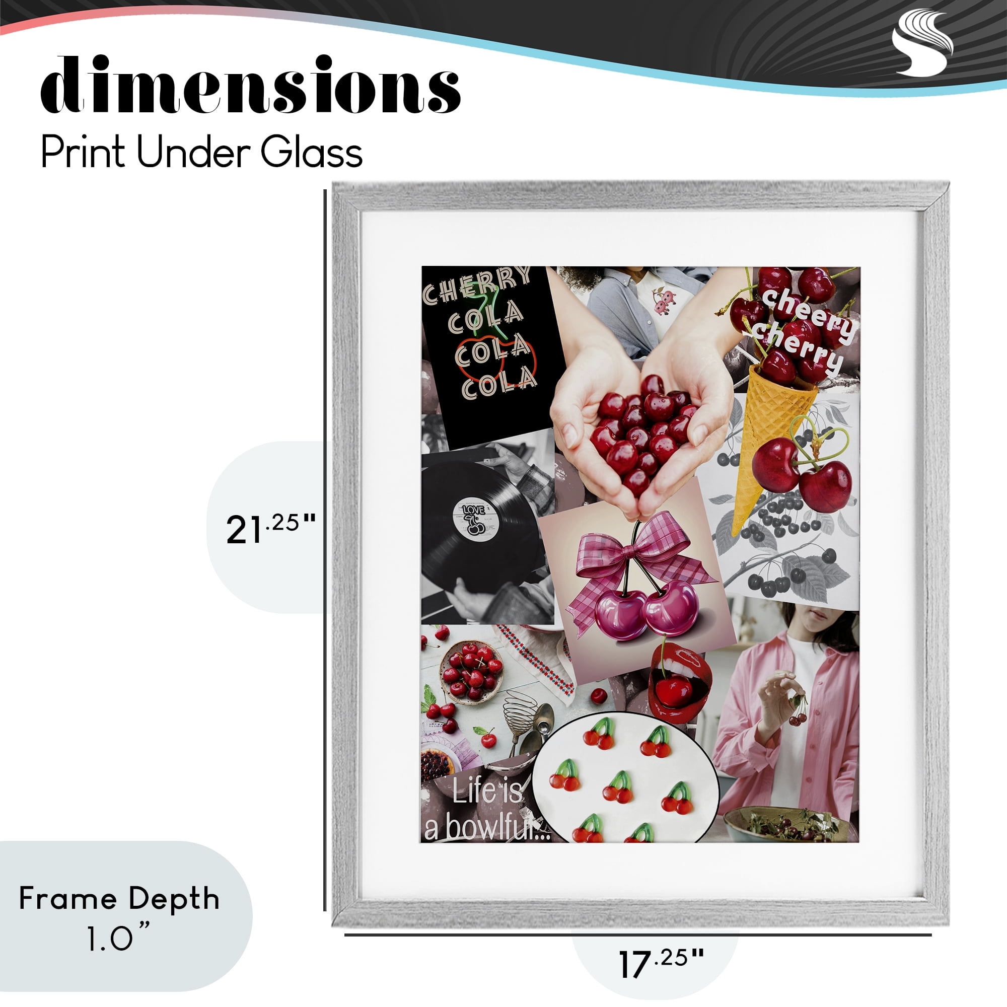 Stupell Industries Retro Cherry Mood Board Gray Framed Print Under Glass, design by Grotto Studios