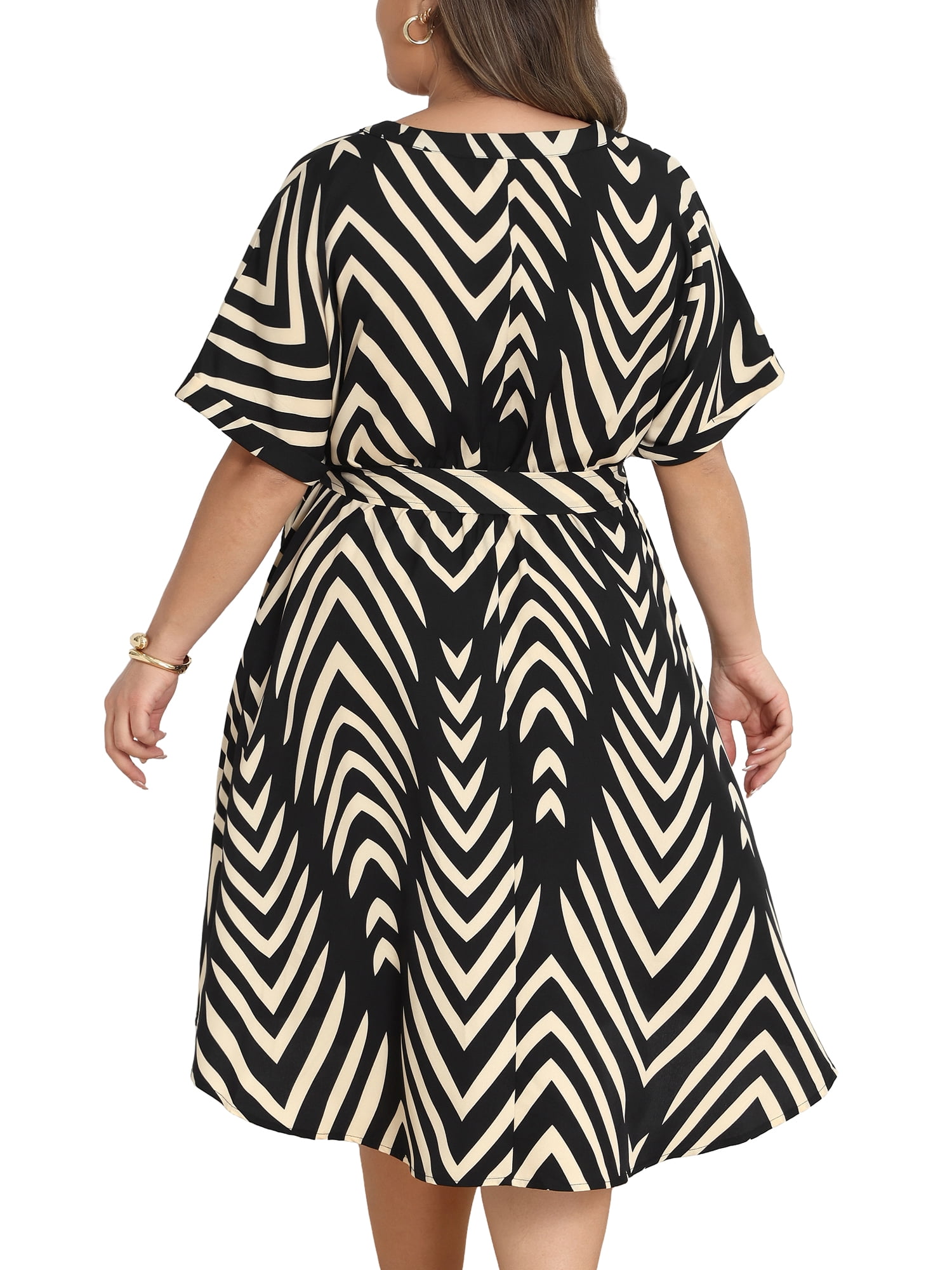 DARING DIVA Women's Plus Dress 2026 Chevron V Neck Beach Dress 2X Black
