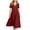 Wine, variant on Summer Womens Dress Fashion Casual Solid Color V-Neck Short Sleeve Loose Knee-Length Midi Dress