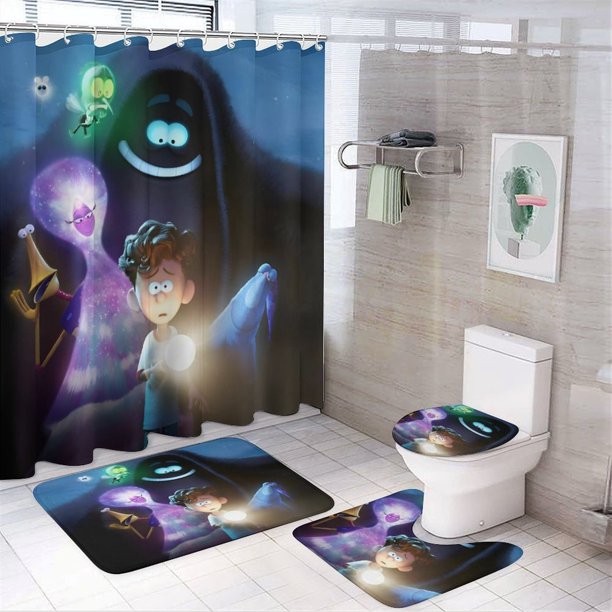 Orión y la oscuridad-theme 4-Piece Shower Curtain Set with Rugs, Waterproof Bathroom Decor Set Includes Bath Mat, U-Shaped Rug, Toilet Lid Cover and Curtain with Hooks