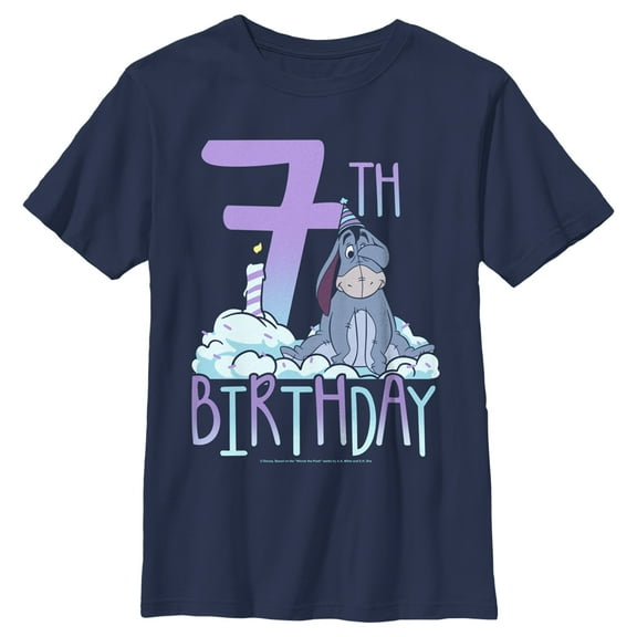 Boy's Winnie the Pooh Eeyore 7th Birthday Graphic Tee Navy Blue X Large