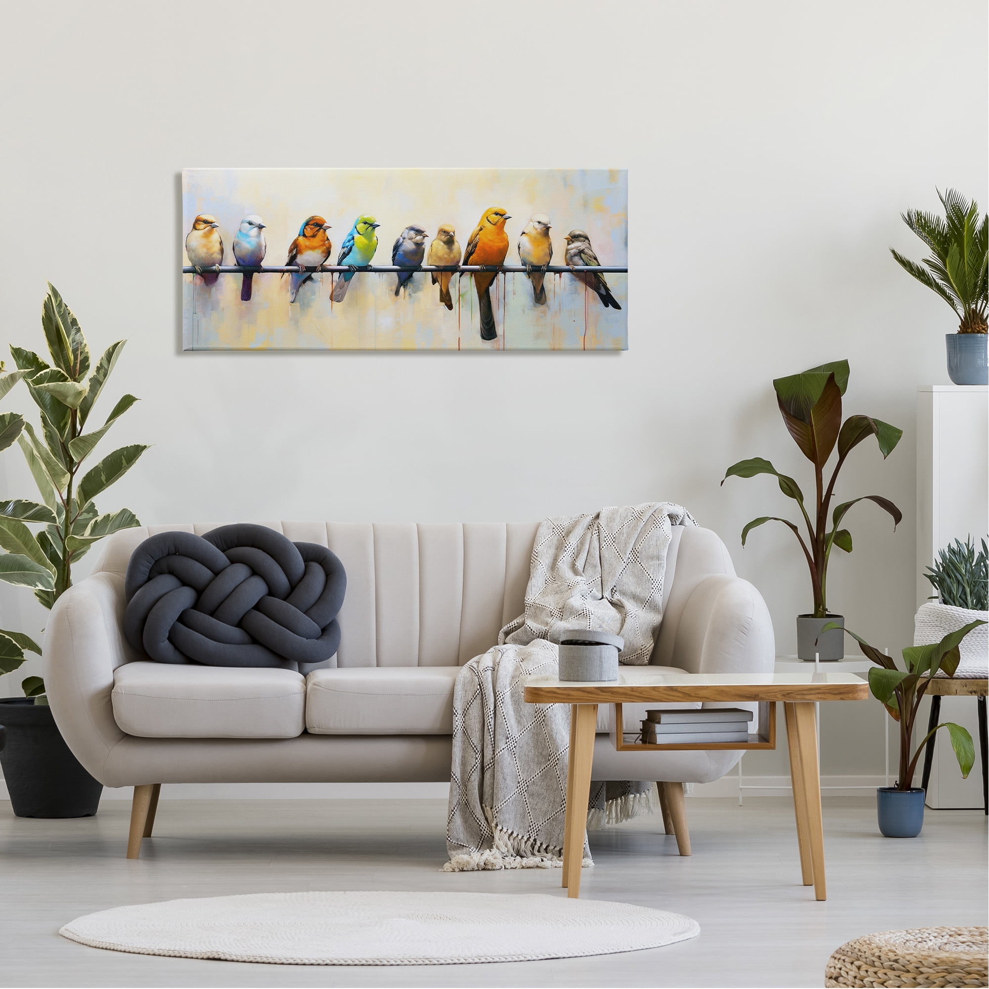 Stupell Industries Modern Birds Perched Animals & Insects Painting Gallery Wrapped Canvas Art Print Wall Art, 48 x 20