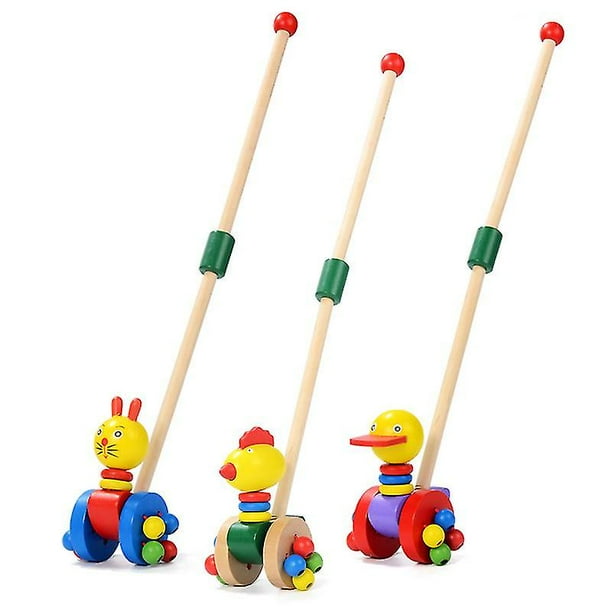 Carrito de empuje para bebé, juguetes de dibujos animados, carritos de animales, andador de bebé, carritos de madera, juguetes, varilla de empuje