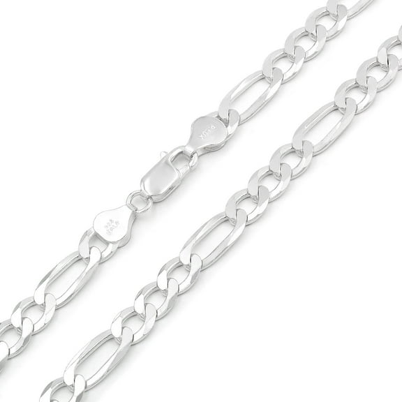 925 Italian Sterling Silver 6.5mm Solid Figaro Chain, FREE Microfiber Cloth, ITProLux Link Mens Womens Necklace, Giorgio Bergamo
